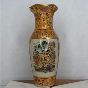 Estate 8" SATSUMA ORIENTAL MORIAGE HAND-PAINTED PORCELAIN RAISE CLOISONNE VASE
